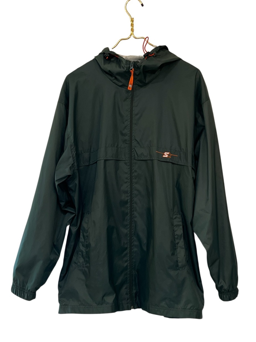 Starter Hooded Windbreaker Jacket Forest Green Orange Men’s Medium